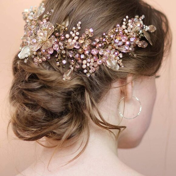 Champagne Bead Headband Bridal Tiara Hair Accessory for Weddings Women - Picture 2 of 6